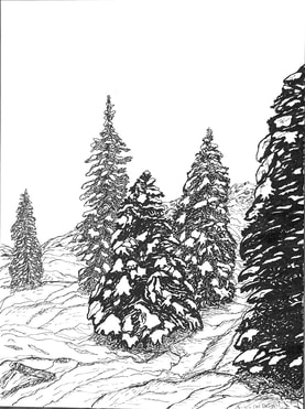 Snow on firs - Felt tip pen